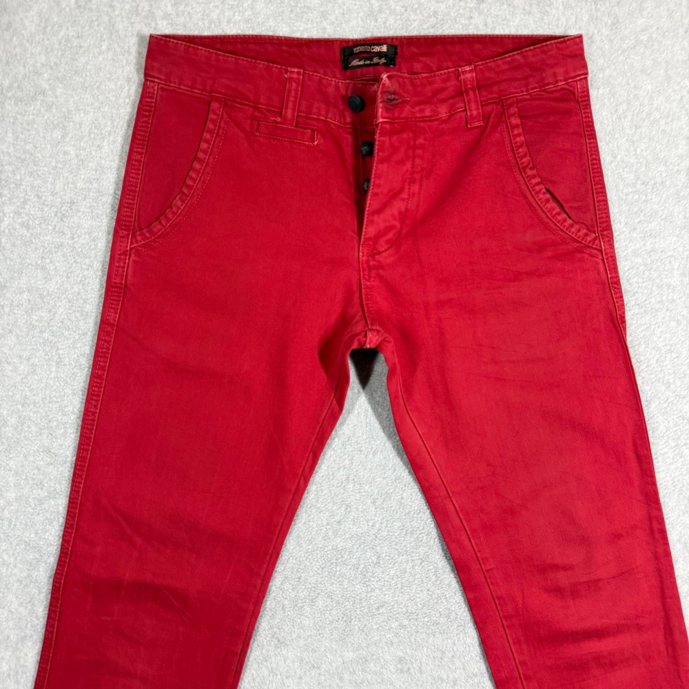 Roberto Cavalli Mens Vintage Straight Leg Pants Red Button Fly Size 31x34 Italy - Picture 3 of 14